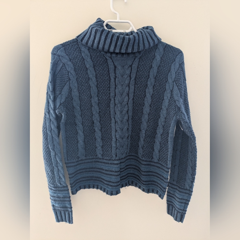 RVCA Blue Mate Check Turtleneck Cable Knit Sweater Size S